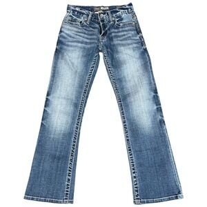 Buckle BKE Aiden Bootleg Jeans Mens 25 Small Blue Stretch‎ Logo Slim Fit Travel
